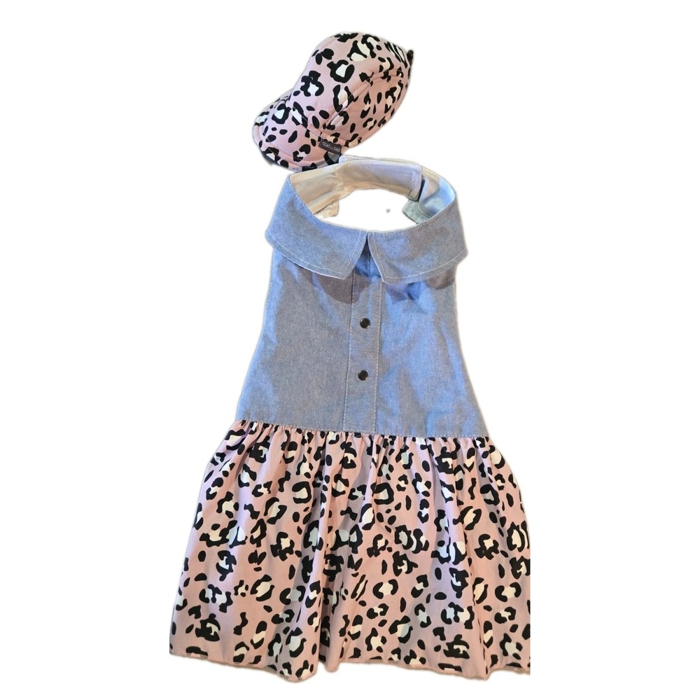 Coat & Tails Dog Dress L w/ Matching Hat S Pink Leopard Chambray